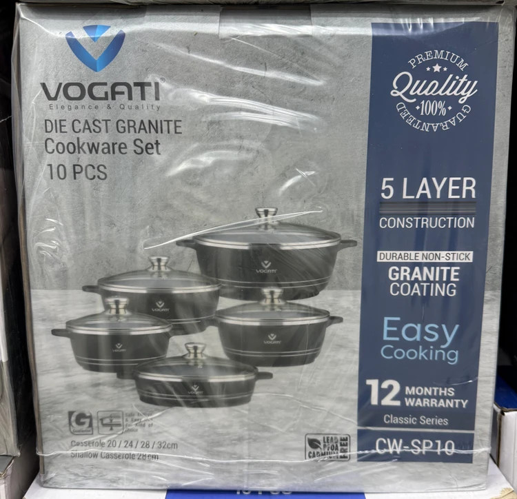 سرویس قابلمه گرانیتی ۱۰ پارچه VOGATI مدل CW-SP10 | بدنه دایکست ۵ لایه