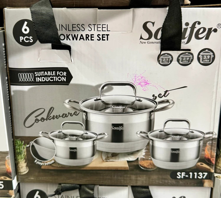 سرویس قابلمه استیل ۶ پارچه سونیفر مدل SF-1137 با درب شیشه ای
